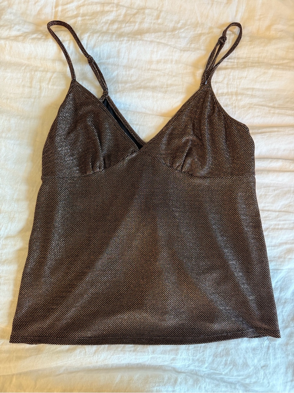 Shimmery Brown V-Neck Cami Tank Top